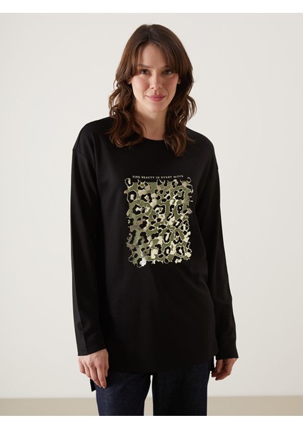 Yeni Sezon Bisiklet Yaka Baskılı Kadın Tunik