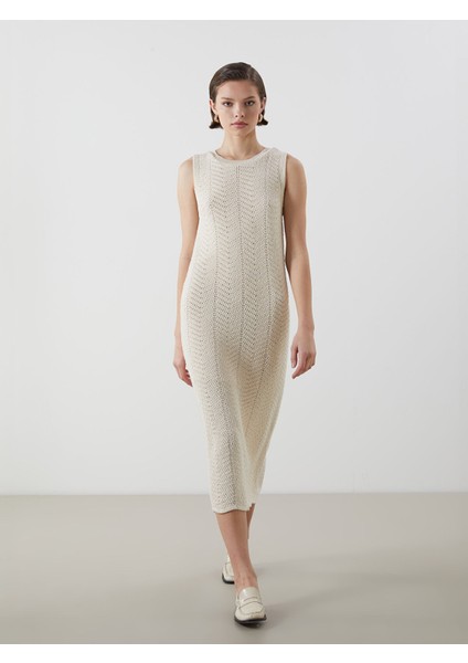 Yeni Sezon Bisiklet Yaka Ajurlu Kadın Triko Elbise