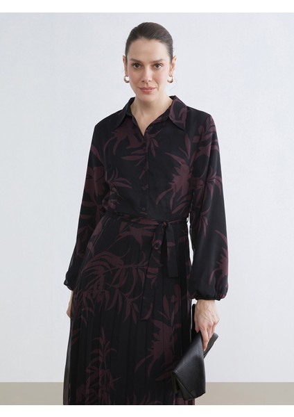 Yeni Sezon Gömlek Yaka Çiçekli Pileli Şifon Elbise fiyatları