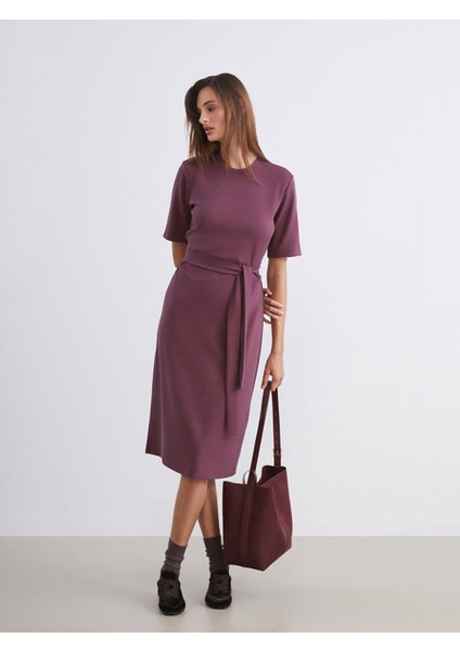 Yeni Sezon Bisiklet Yaka Kuşaklı Elbise