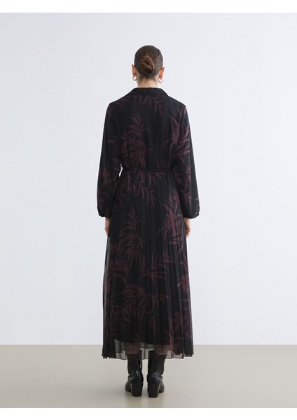 Yeni Sezon Gömlek Yaka Çiçekli Pileli Şifon Elbise fırsatları