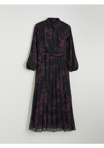 Yeni Sezon Gömlek Yaka Çiçekli Pileli Şifon Elbise indirimleri