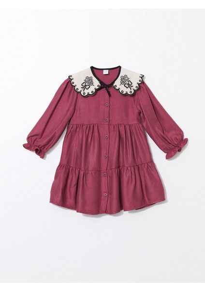 Yeni Sezon Bebe Yaka Uzun Kollu Kız Bebek Elbise