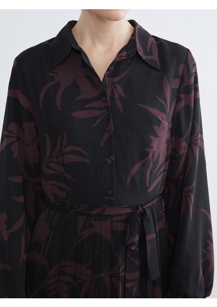 Yeni Sezon Gömlek Yaka Çiçekli Pileli Şifon Elbise modelleri