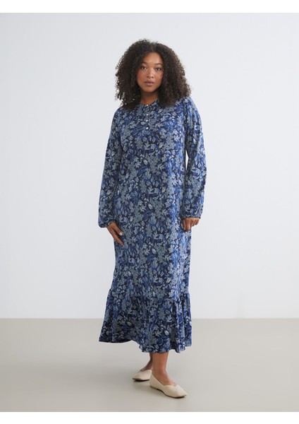 Yeni Sezon Büyük Beden Bisiklet Yaka Çiçekli A Kesim Elbise fiyatları