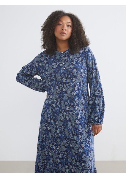 Yeni Sezon Büyük Beden Bisiklet Yaka Çiçekli A Kesim Elbise modelleri