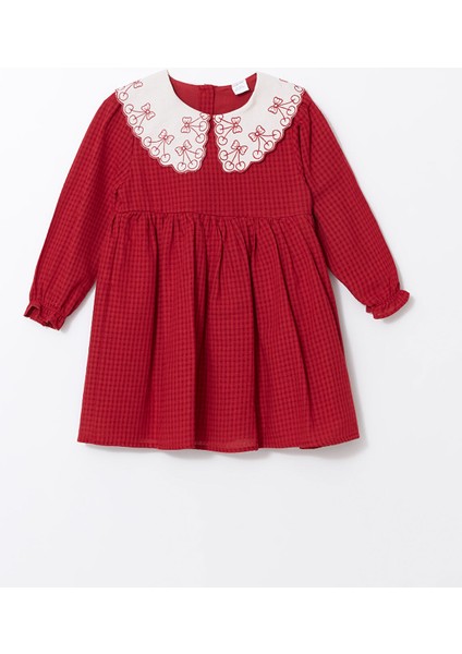 Yeni Sezon Bebe Yaka Nakışlı Kız Çocuk Elbise