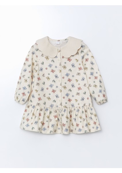 Yeni Sezon Bebe Yaka Kurdele Desenli Kız Çocuk Elbise