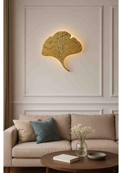 Mabet Yaprağı Aplik – 35×32 cm – Gold Siyah Damarlı – Pilli Işıklı