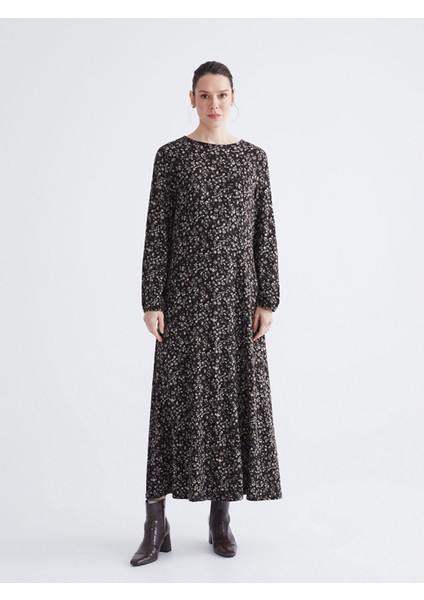 Yeni Sezon Bisiklet Yaka Desenli Elbise