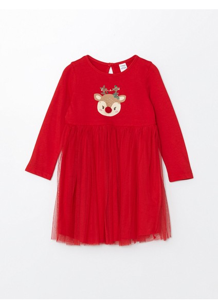Yeni Sezon Bisiklet Yaka Yılbaşı Temalı Kız Çocuk Elbise