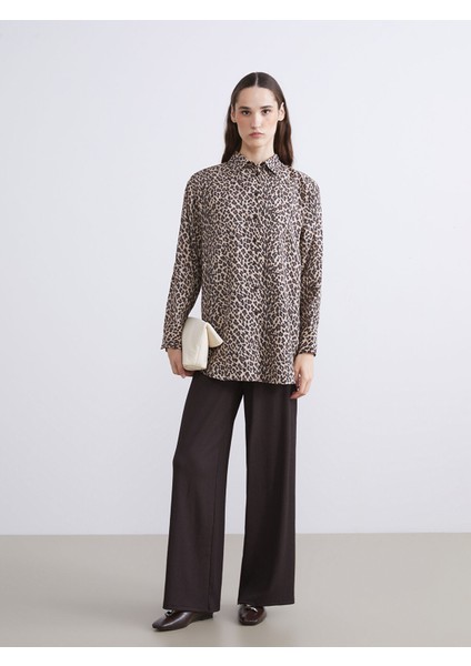 Yeni Sezon Modal Karışımlı Leopar Desenli Kadın Gömlek Tunik fiyatları