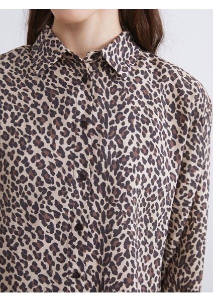 Yeni Sezon Modal Karışımlı Leopar Desenli Kadın Gömlek Tunik modelleri