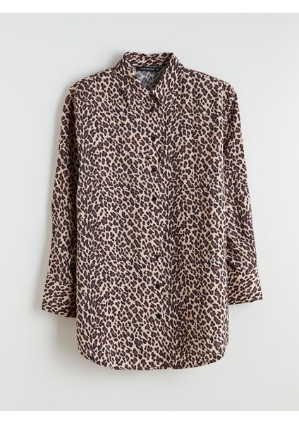 Yeni Sezon Modal Karışımlı Leopar Desenli Kadın Gömlek Tunik indirimleri