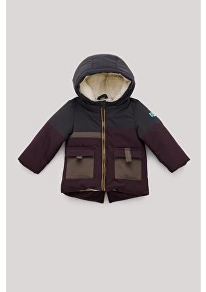 Bg Store Erkek Bebek Gri Kapüşonlu Mont Uzun Kol Slim Fit Günlük Kullanım İçin