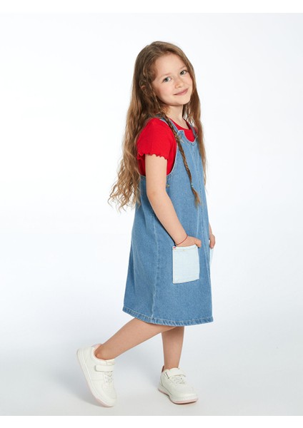 Yeni Sezon Cepli Kız Çocuk Jean Elbise