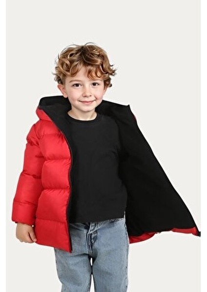 Erkek Çocuk Kırmızı Kapüşonlu Su ve Rüzgar Geçirmez Polarlı Şişme Mont fiyatları