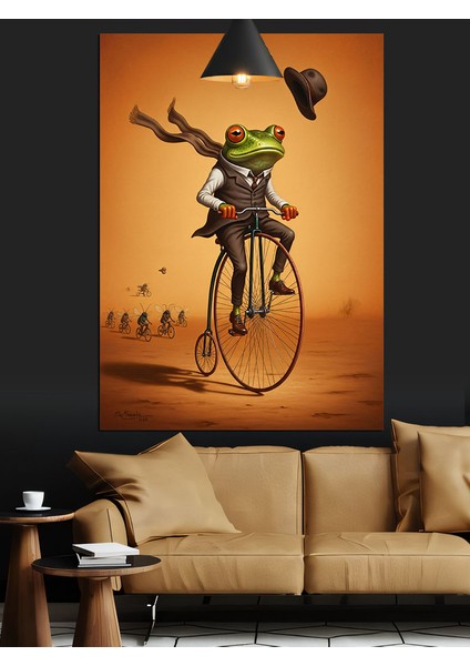 Bisiklet Süren Komik Kurbağa Adam Dekoratif Kanvas - Mdf Ahşap Tablo fırsatları