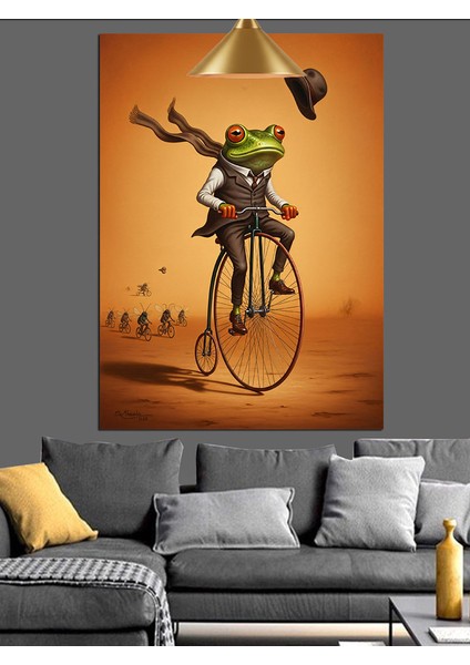 Bisiklet Süren Komik Kurbağa Adam Dekoratif Kanvas - Mdf Ahşap Tablo indirimleri