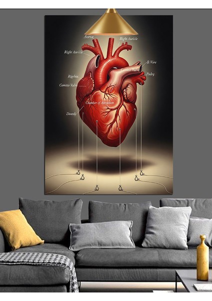 Anatomik Kalp Kırmızı Damarlar Dekoratif Kanvas - Mdf Ahşap Tablo fiyatları
