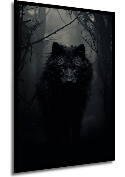 Çerçeve Görünümlü Karanlık Orman Kurt Ahşap Mdf Dekoratif Ev Duvar Tablo Dikdörtgen Ev Duvar Tablo modelleri