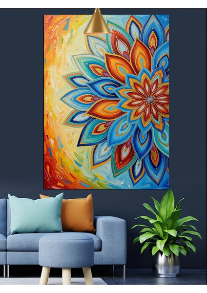 Çiçekli Mandala Soyut Sanat Dekoratif Kanvas - Mdf Ahşap Tablo