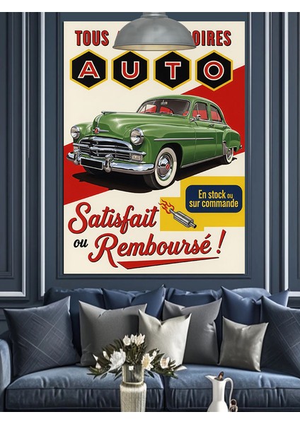 Eski Yeşil Spor Araba Retro Afiş Dekoratif Kanvas - Mdf Ahşap Tablo