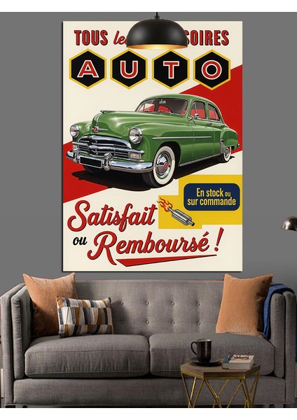 Eski Yeşil Spor Araba Retro Afiş Dekoratif Kanvas - Mdf Ahşap Tablo fiyatları