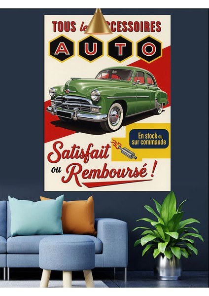 Eski Yeşil Spor Araba Retro Afiş Dekoratif Kanvas - Mdf Ahşap Tablo modelleri