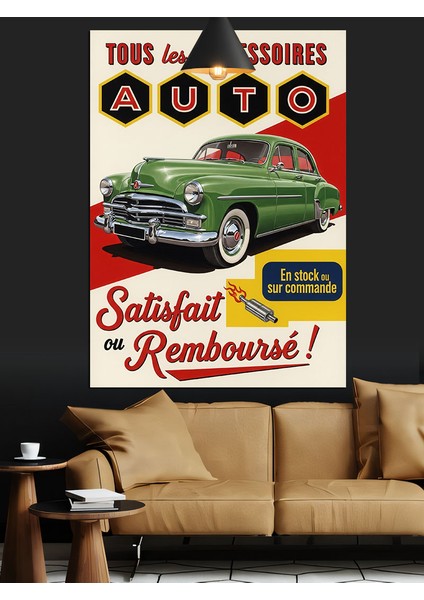 Eski Yeşil Spor Araba Retro Afiş Dekoratif Kanvas - Mdf Ahşap Tablo fırsatları