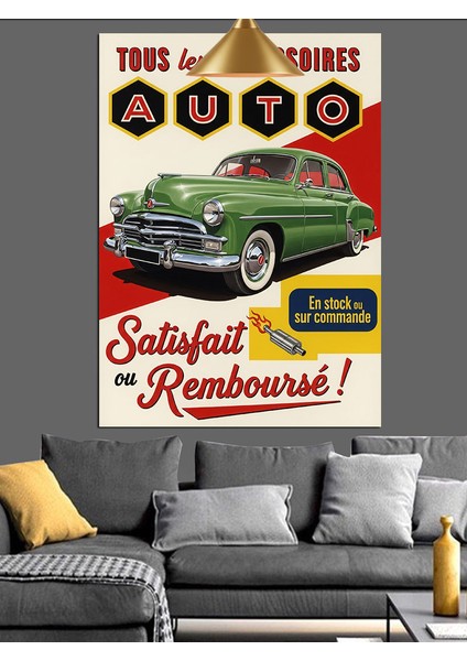 Eski Yeşil Spor Araba Retro Afiş Dekoratif Kanvas - Mdf Ahşap Tablo indirimleri