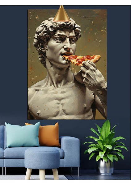 Klasik Heykel Pizza Keyfi Dekoratif Kanvas - Mdf Ahşap Tablo modelleri