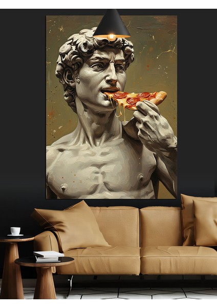 Klasik Heykel Pizza Keyfi Dekoratif Kanvas - Mdf Ahşap Tablo fırsatları