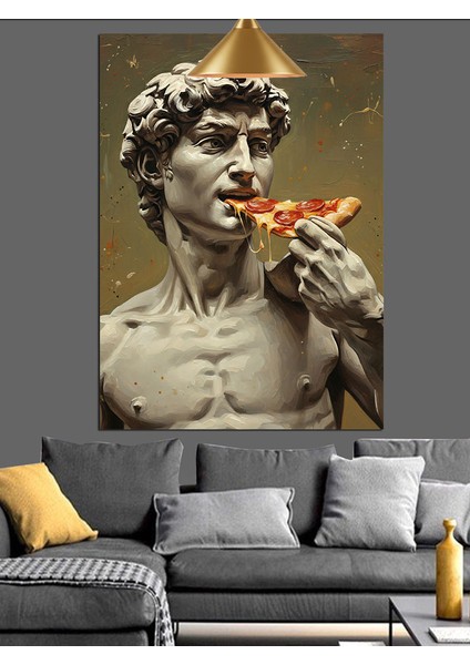 Klasik Heykel Pizza Keyfi Dekoratif Kanvas - Mdf Ahşap Tablo indirimleri