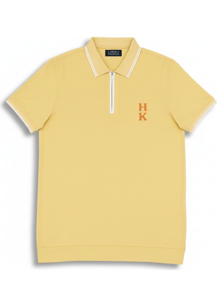 Kişiye Özel Nakışlı Kısa Kollu Ribana Yaka Likralı Premium Soft Sarı Tişört M