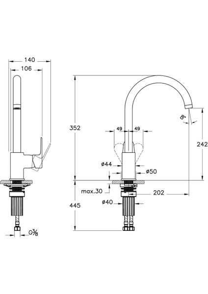 Shift T20 A43674 Eviye Bataryası, C Tipi, Krom