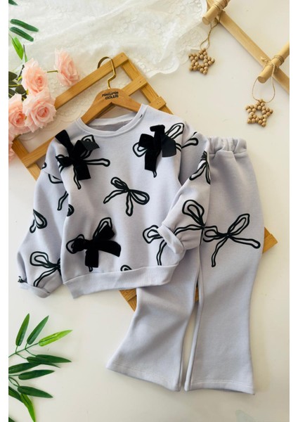 Fiyonk Kadife Detaylı Kışlık Kız Çocuk 2 Li Takım - Lila