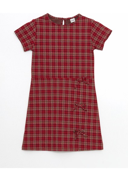 Yeni Sezon Bisiklet Yaka Ekose Kız Çocuk Elbise