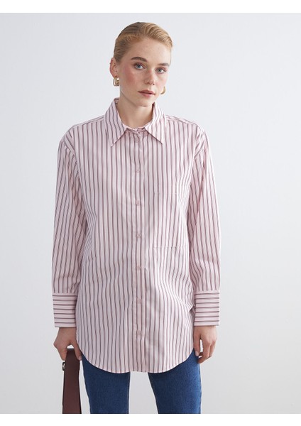 Yeni Sezon Çizgili Poplin Kadın Gömlek Tunik