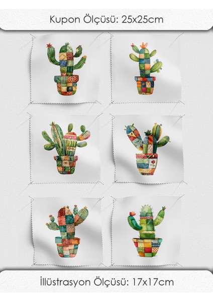 Kaktüs Desenli Patchwork Kumaş - 6 Adet 25X25 cm Kupon + Panel - %100 Pamuk Türk Saten Kalitesi fırsatları