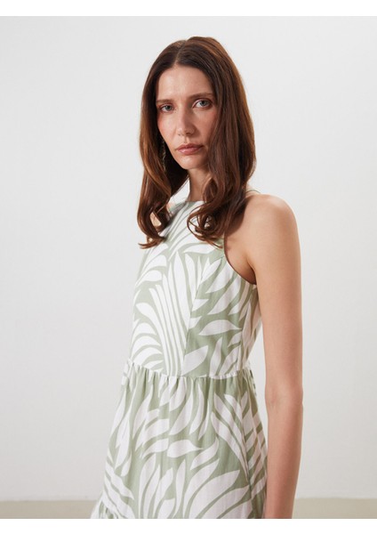 Yeni Sezon Halter Yaka Desenli Katkat Elbise fiyatları