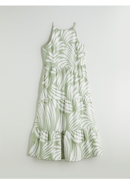 Yeni Sezon Halter Yaka Desenli Katkat Elbise indirimleri