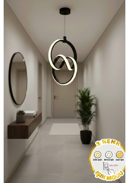 Orko Siyah Kasa 3 Renk Işıklı LED Avize (Kumandasız) modelleri