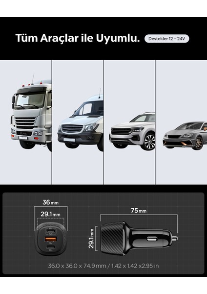 113W USB-C + USB-A 3 Port Araç içi Hızlı Şarj Aleti + 1 Metre 100W E-Mark Şarj Kablosu / PPS 2.0 Desteği Akım Korumalı Güç Adaptörü Çakmaklık iPhone & Android & iPad & MacBook EV1133 - ACP09543 fiyatları