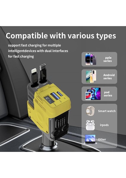 Cep Telefonu Için Tüm Modeller Için Uygun Geri Çekilebir 120W Araba Şarj Cihazı Dört Bağlantı Noktalı Süper Hızlı Şarj Cihazı (Yurt Dışından) indirimleri