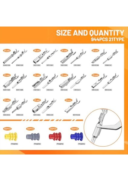 944PCS Pin Konektörü Kiti Araç Elektrik Tel Konektörleri Terminal Pimleri 21 Tip Yalıtımlı Fiş 1/1 5/1 8/2 2/2 8/3 5mm (Yurt Dışından) fırsatları