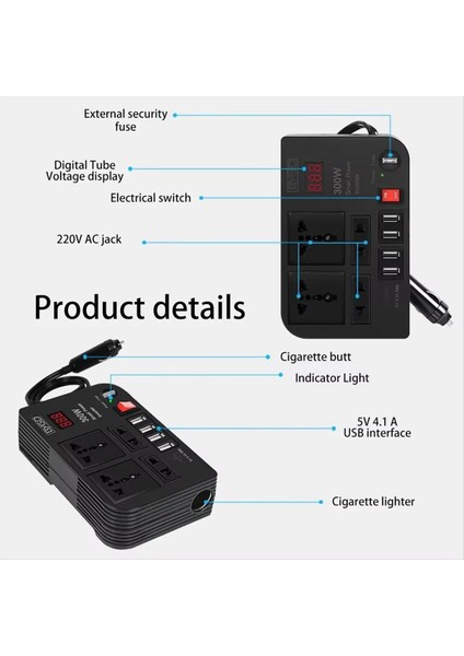 Araba Inverter 300W Güçlü Dc 12V Ila 220V Çok Functurm Ana Modifiye Waveautomotif Güç Dönüştürücü Invertör (Yurt Dışından) fırsatları