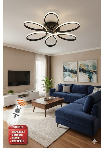 Luxor Oturma Odası Salon Yatak Odası için Siyah Kasa 60 cm Kumandalı 3 Renk Kumandalı LED Avize fiyatları