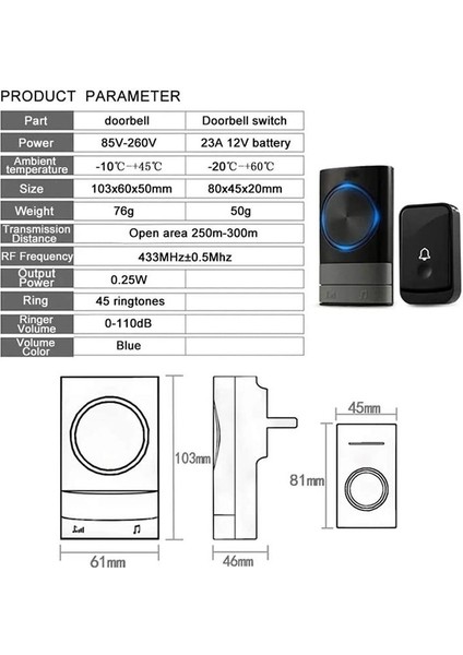 Kablosuz Kapı Zi Su Geçirmez Kapı Zi Kiti 45 Melod ile 200 Metre Aralık 4 Office Için Abd Fişi Için Seviye 2 Alıcı (Yurt Dışından) modelleri