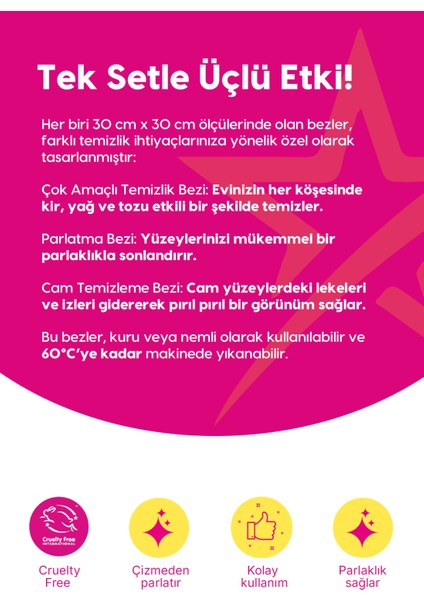 Mucizevi Mikrofiber Bez Koleksiyonu 3'lü Paket-Cam/çok Amaçlı/parlaklık fiyatları